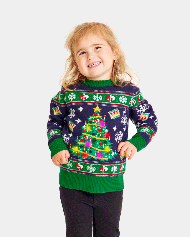 LED Light-Up Blue Christmas Tree Family Sweater