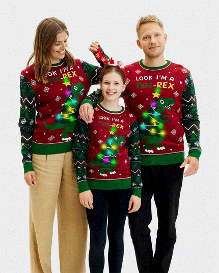 LED Christmas Sweater for Family - Christmas Tree-Rex Design