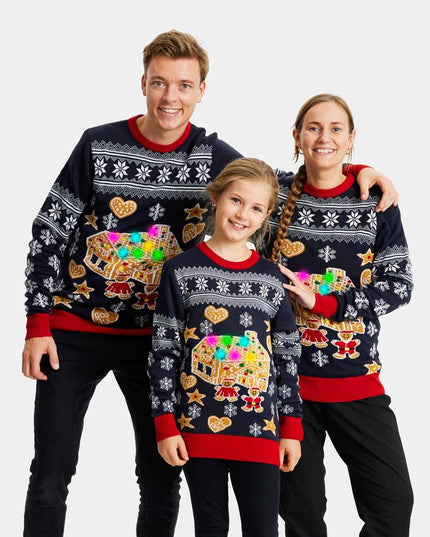 Women's LED Light Up Christmas Sweater with Gingerbread House