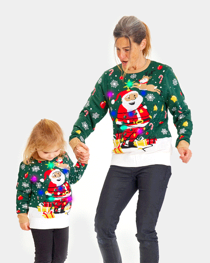 LED Christmas Sweater for Family with Tied-Up Santa Design