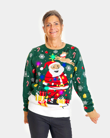 LED Christmas Sweater for Family with Tied-Up Santa Design