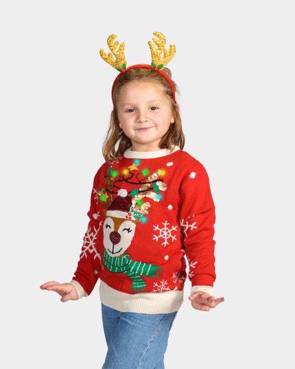 Christmas Sweater for Family with Sparkly Light-Up LED Reindeer