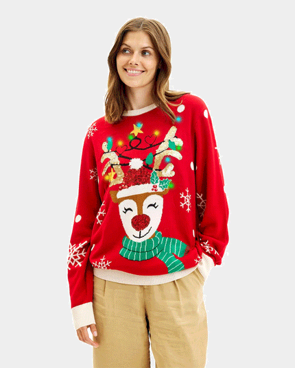 LED Christmas Sweater for Family with Sparkling Reindeer Design