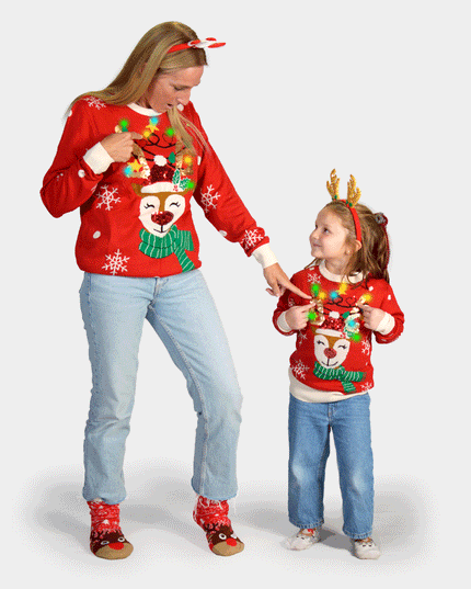 LED Christmas Sweater for Family with Sparkling Reindeer Design