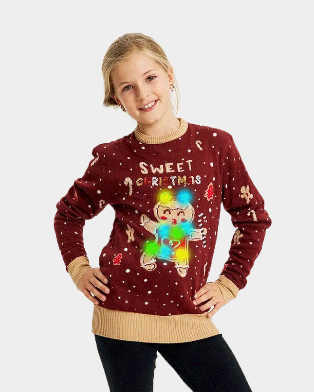 LED Christmas Sweater for Family with Red Ginger Cookie Design