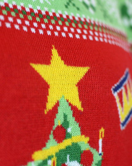 LED Christmas Sweater for Family with Red Christmas Tree