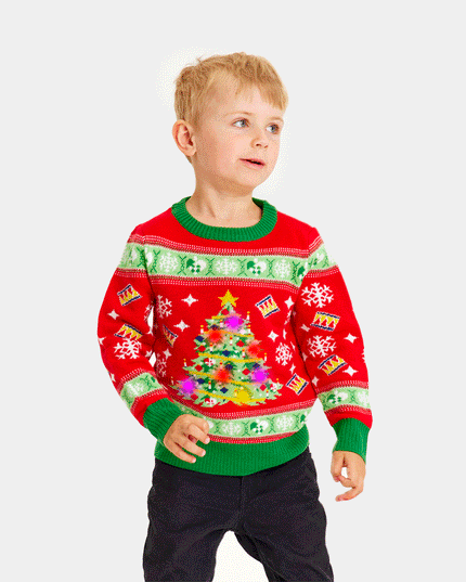 LED Light-Up Red Christmas Tree Family Sweater