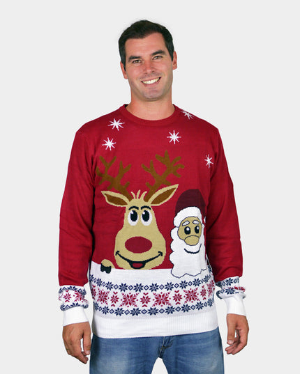 Christmas Sweater for Family with Smiling Christmas Reindeer