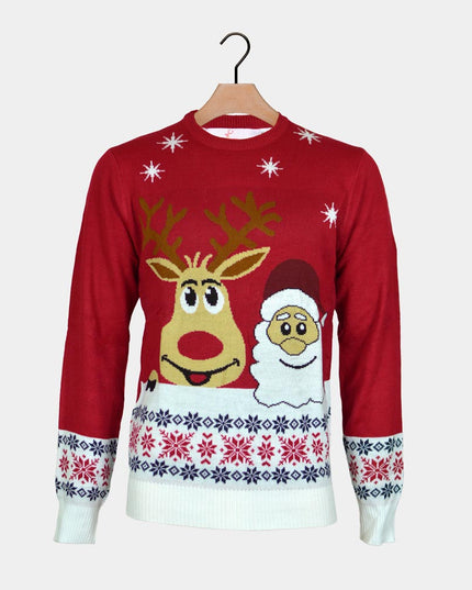 Family Christmas Sweater with Smiling Reindeer and Holiday Theme