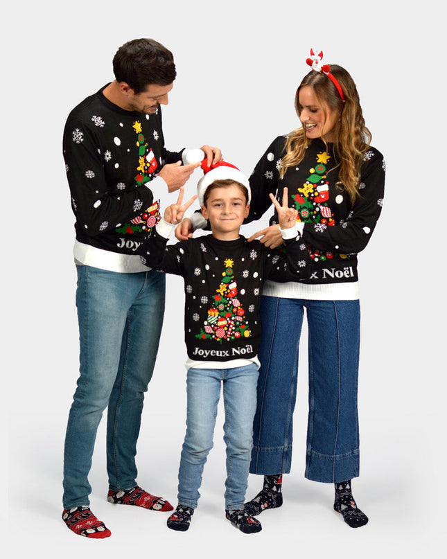 Black Family Christmas Sweater with Merry Christmas Design