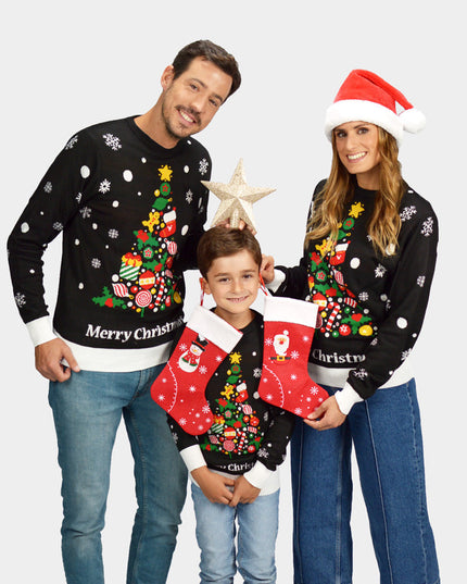 Christmas Sweater for Family with Black Christmas Tree