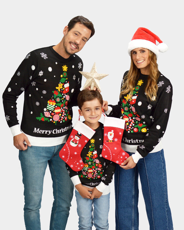 Christmas Sweater for Family with Black Christmas Tree