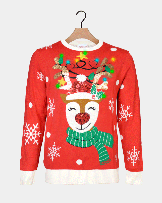 LED Christmas Sweater for Family with Sparkling Reindeer