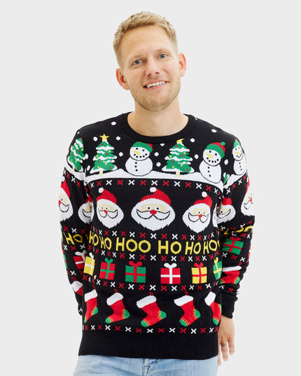 Family Christmas Sweater with Santa, Gifts, and Snowmen in Organic Cotton