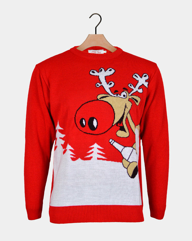 Red Reindeer Christmas Sweater with Beer for Families