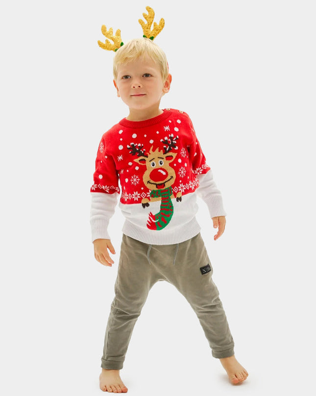 Reindeer Family Christmas Sweater with Scarf in Organic Cotton