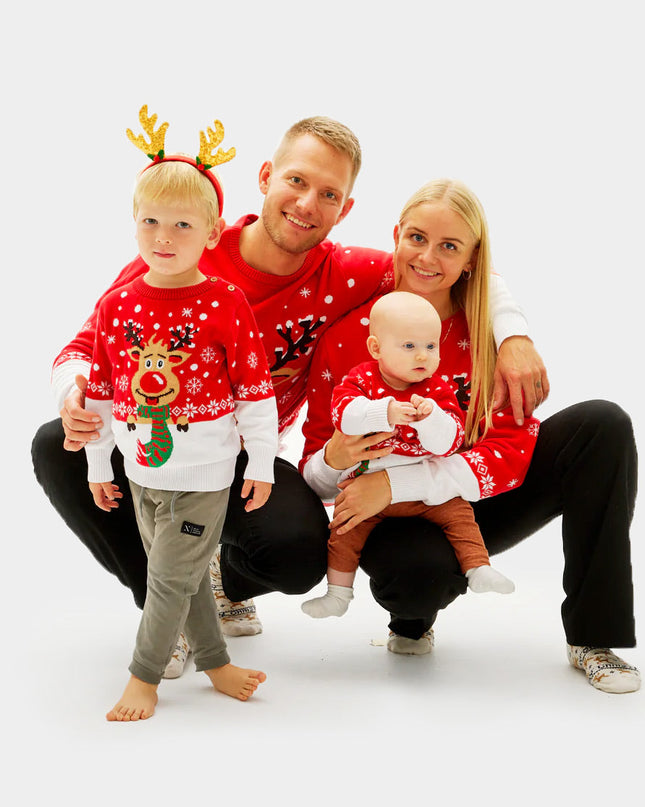 Reindeer Family Christmas Sweater with Scarf in Organic Cotton
