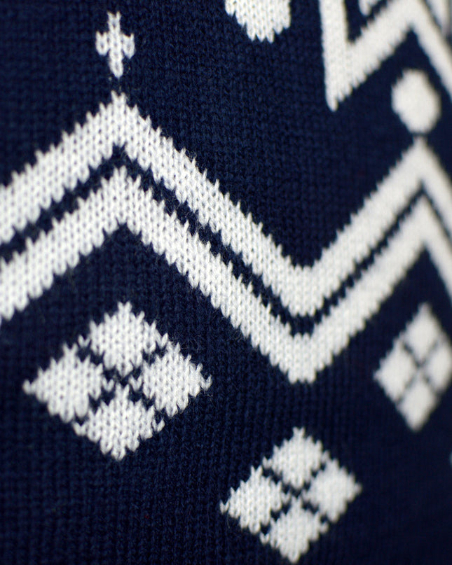 Blue Family Christmas Sweater with Reindeer and Nordic Stars
