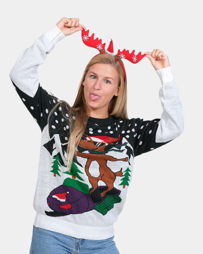 Family Christmas Sweater with Reindeer and Snowmobile