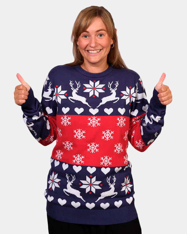 Blue and Red Christmas Sweater for Kids with Reindeer