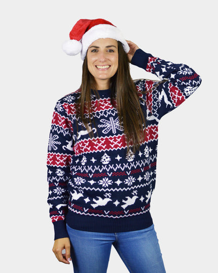 Family Christmas Sweater with Reindeer and Holiday Patterns