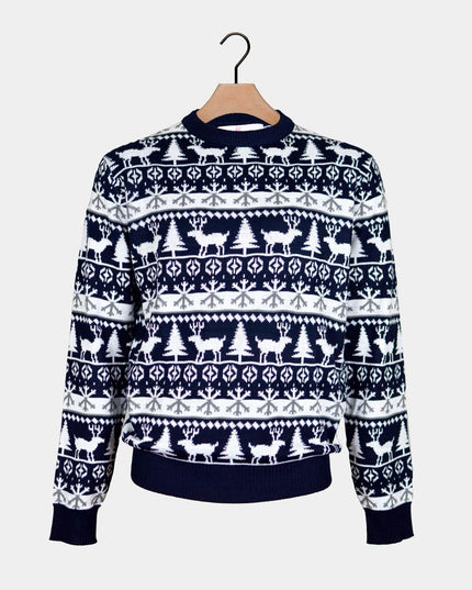 Striped Christmas Sweater for Family with Reindeer and Trees