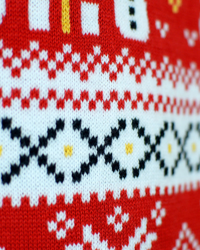 Family Christmas Sweater Red with Snowmen and Trees in Organic Cotton