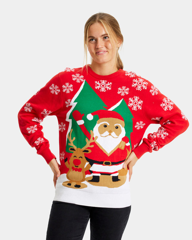 Christmas Sweater for Family with Red Santa and Greeting Reindeer