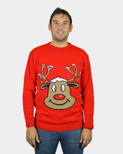 Christmas Sweater for Family Red with Smiling Reindeer