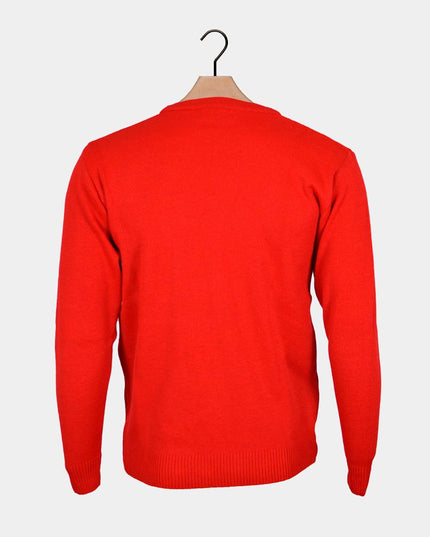 Red Christmas Sweater for Men with Smiling Tree