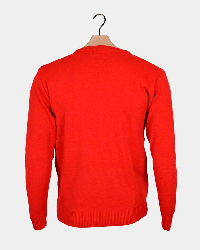 Red Christmas Sweater for Men with Smiling Tree