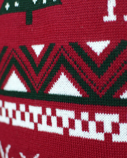 Red Christmas Sweater for Family with Trees and Reindeer