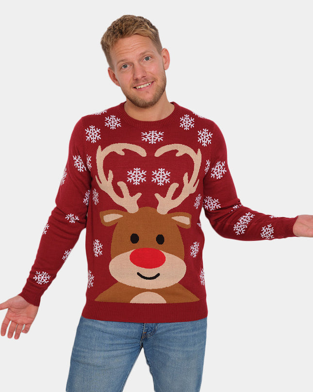 Women's Christmas Sweater with Red Rudolph the Reindeer