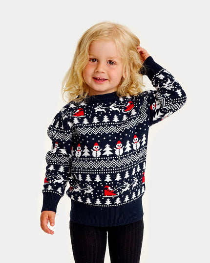 Organic Cotton Blue Christmas Sweater for Family with Trees