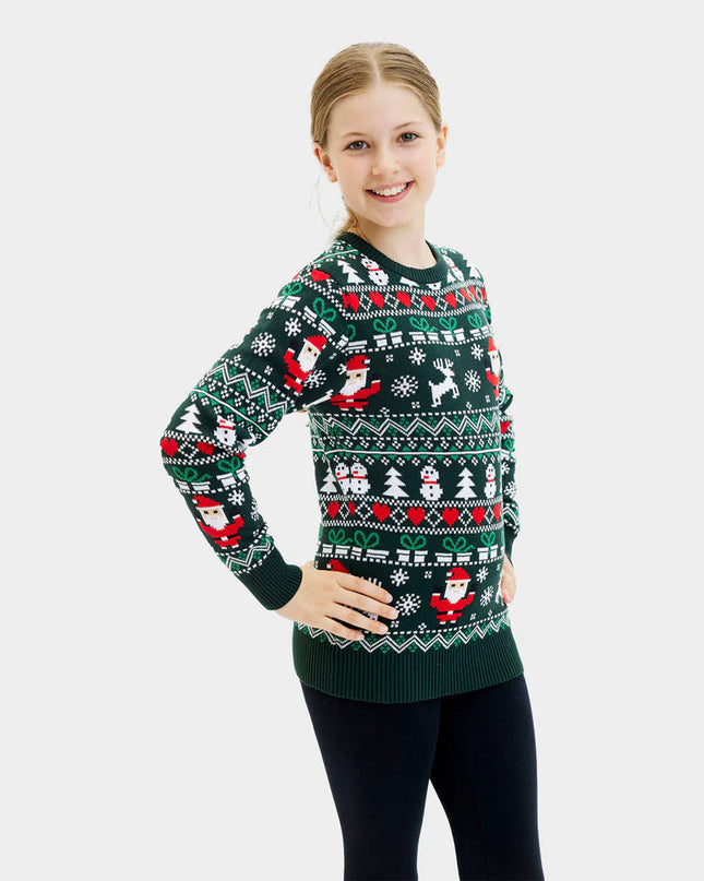 Family Christmas Sweater Green "Joyful" in Organic Cotton