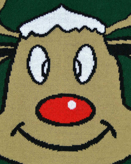 Christmas Sweater for Family Green with Smiling Reindeer