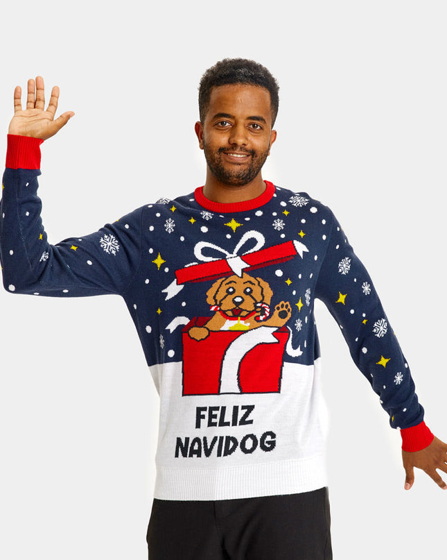 Lasten joulupusero Feliz Navidog -kuvioinnilla