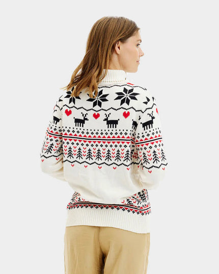 Women's Chic Beige Turtleneck Christmas Sweater in Organic Cotton