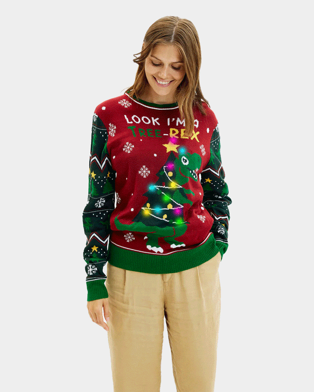 Women's LED Christmas Sweater with Christmas Tree-Rex