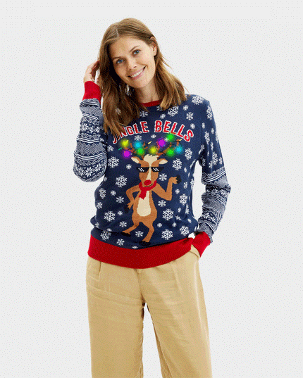 Women's LED Christmas Sweater with Jingle Bells Design