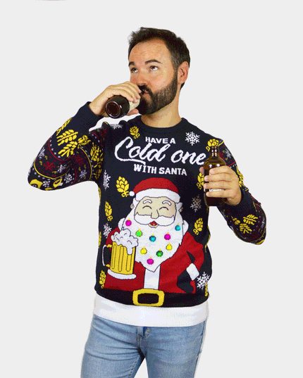 Women's LED Christmas Sweater with Santa and Beer