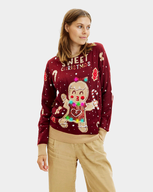 Light-Up LED Red Ginger Cookie Sweater for Women