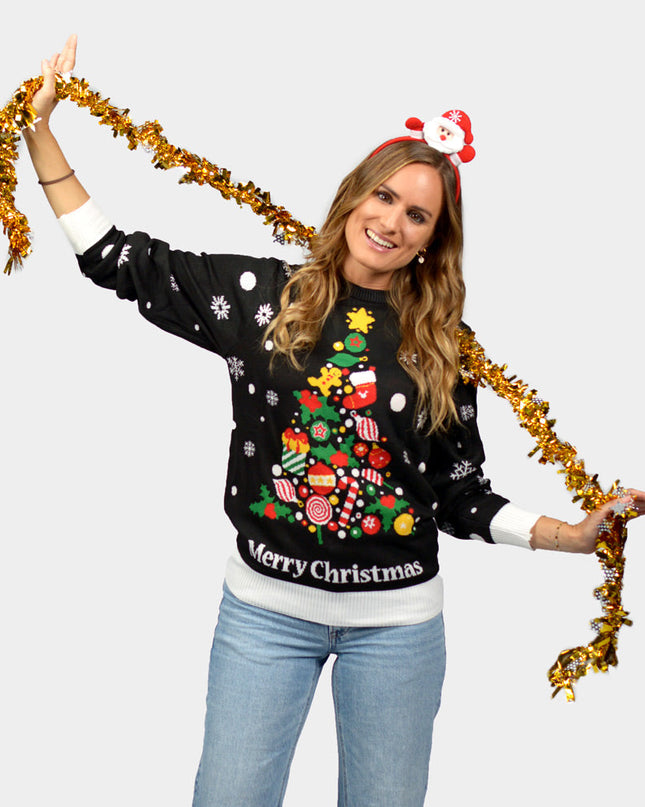 Women's Black Christmas Sweater with Christmas Tree