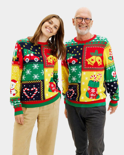 Women's Christmas Sweater "Patchwork" in Organic Cotton
