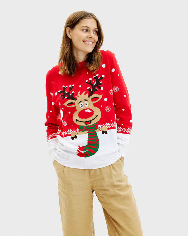 Christmas Sweater for Women with Reindeer and Organic Cotton Scarf