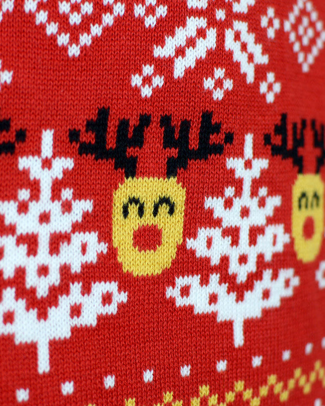 Women's Organic Cotton Red Christmas Sweater with Snowmen and Trees