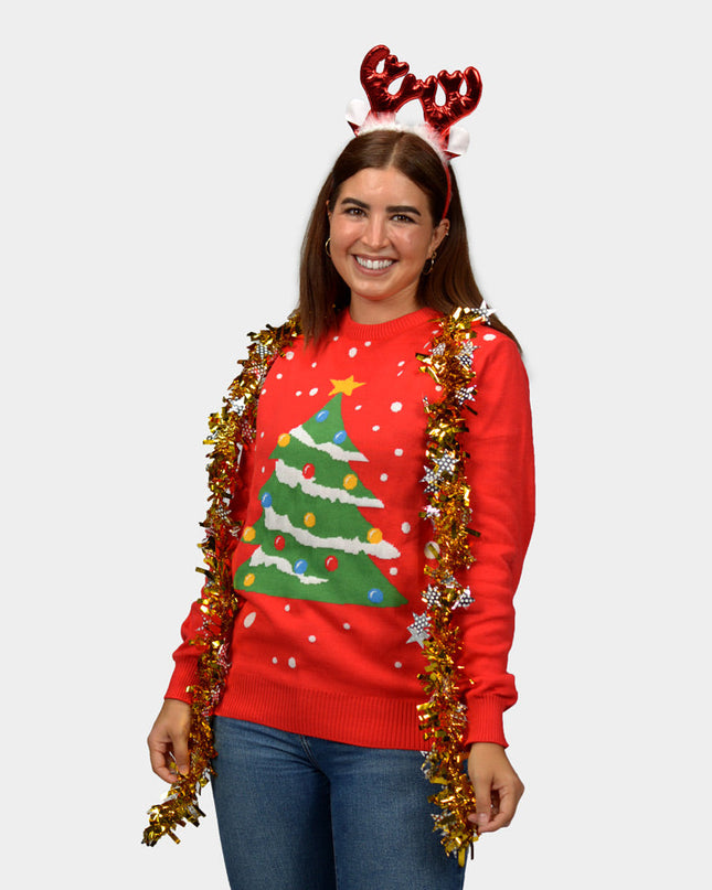 Women's Red Christmas Sweater featuring a Christmas Tree