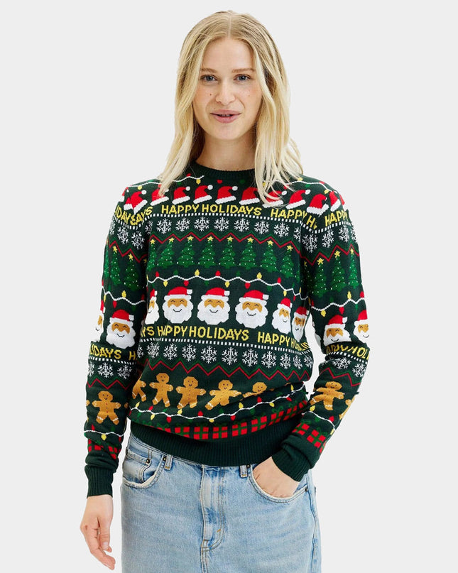Women's Green "Happy Holidays" Christmas Sweater