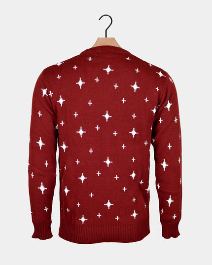 Women's Garnet Christmas Sweater with Reindeer and Stars