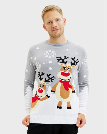Gray Christmas Sweater for Men with Cute Reindeer